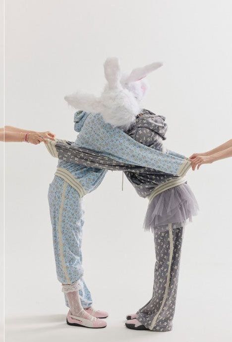 rabbit fluffy hoodie grey