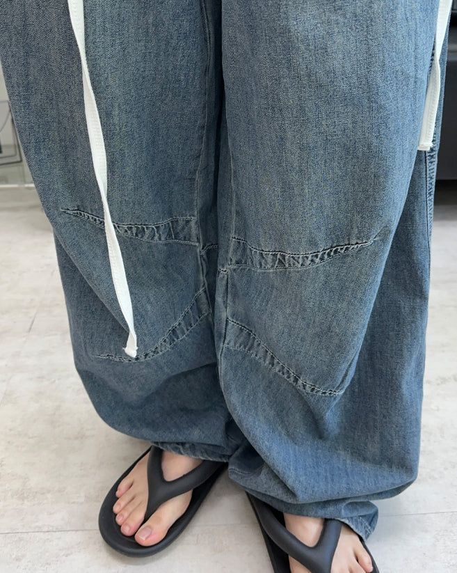 Medin Curved Linen Denim Pants