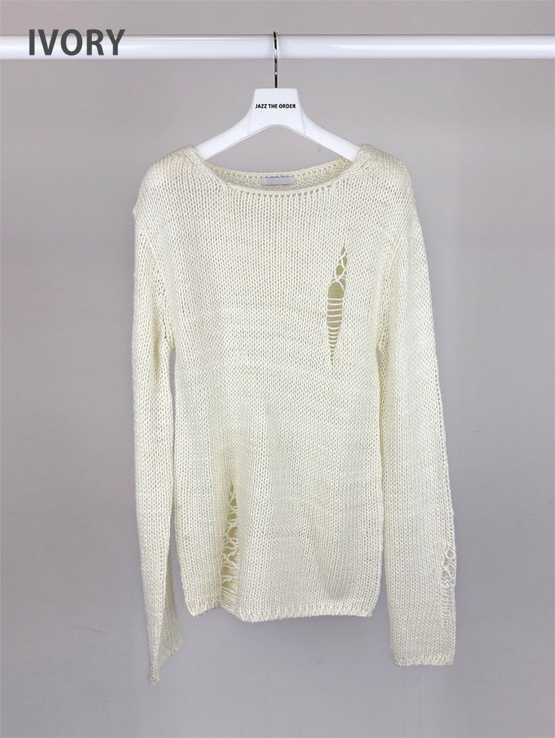 DAMAGE BOAT NECK LOOSE KNIT (3C)