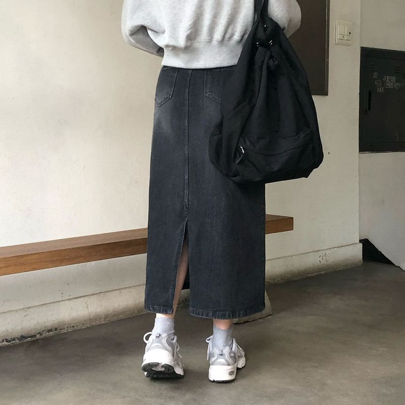 [BELLIDE MADE] SLIT LONG DENIM SKIRT