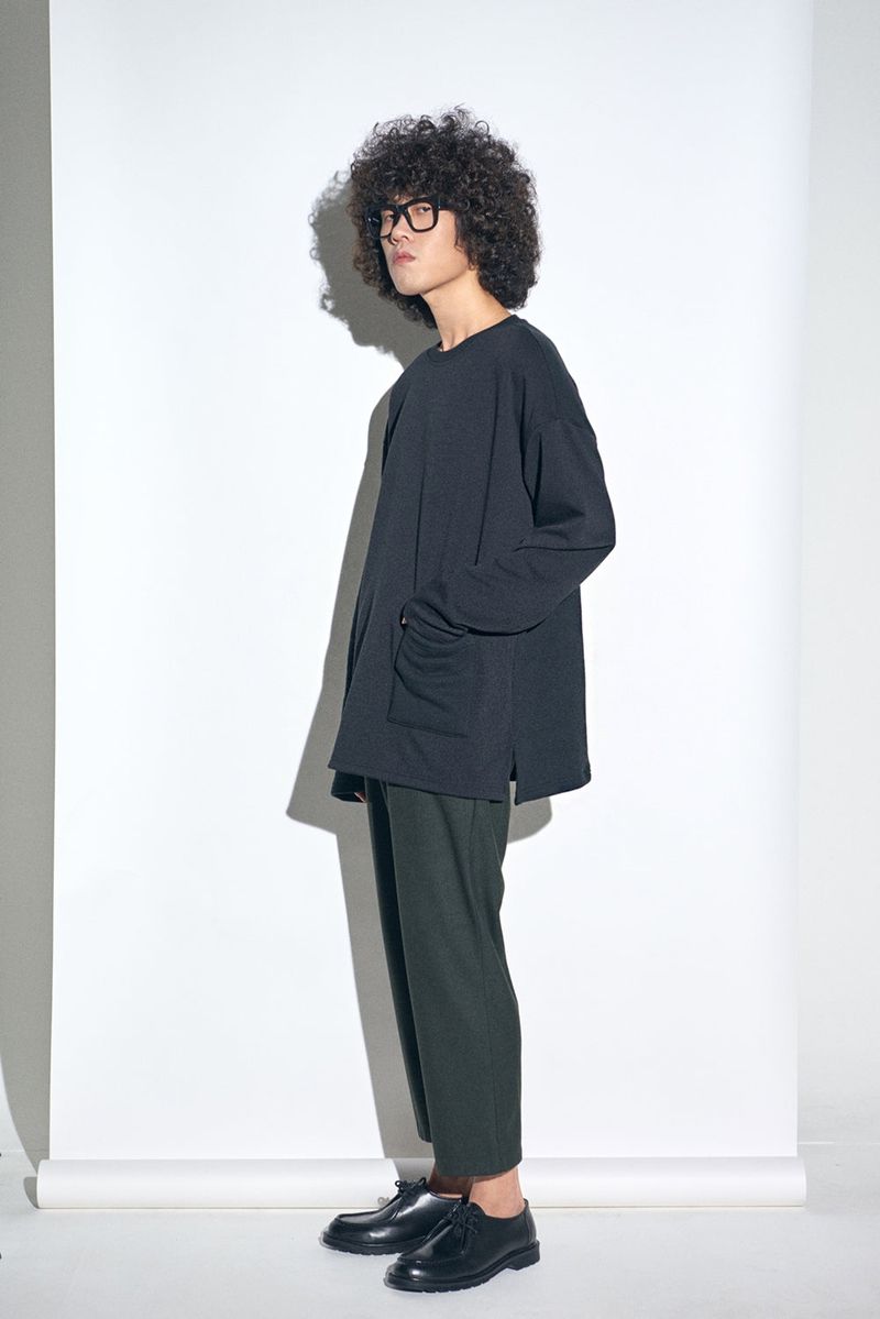 KNIT X TERRY COMBINATION POCKET TEE (Black)