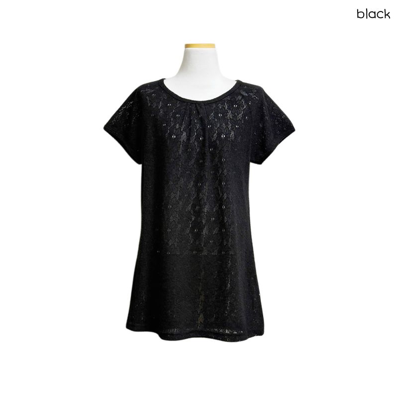 (2color) Flower Lacy Knit Long Short Sleeve Tee