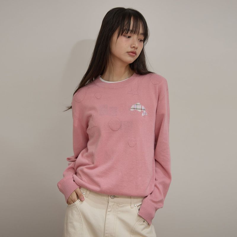 WaiKei（ワイケイ）の「Dolphin Check Applique Crew Neck Knit（Tops）」