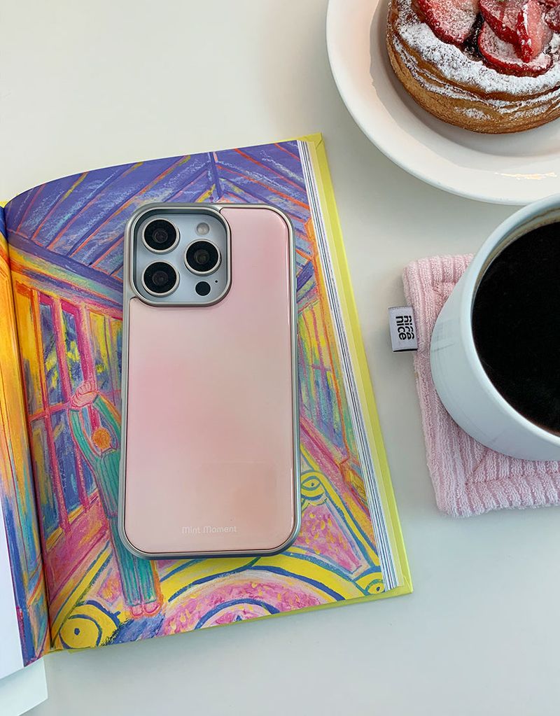 [MADE]ピーチピンク シルバーエポキシ バンパー iPhoneケース
