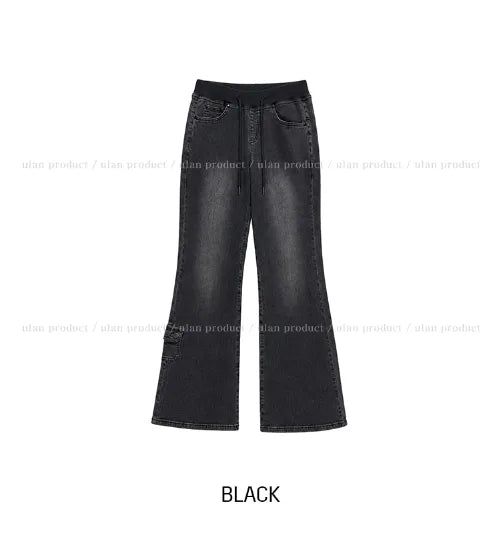 Shiff Ribbed Banding Bootcut Denim Pants
