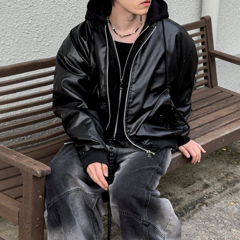 Neren Hood Bomber Leather Padding