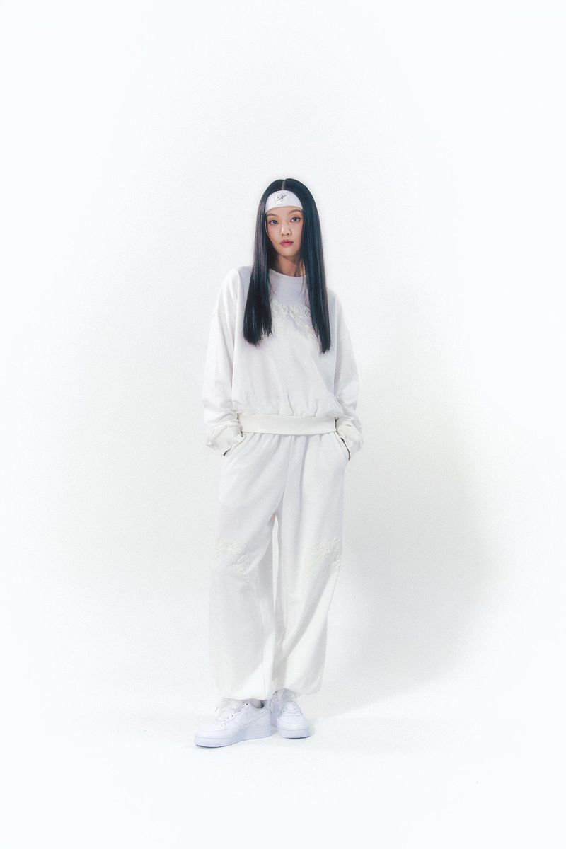 Knee Point Ribbon Jogger Pants White