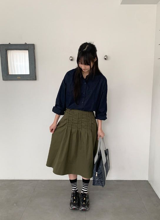 デキンシャーリングバンディングミディスカート