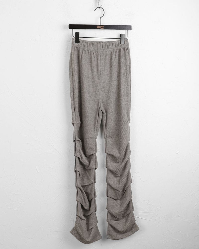 Felson ribbed layered pleated shirring slim long pants
