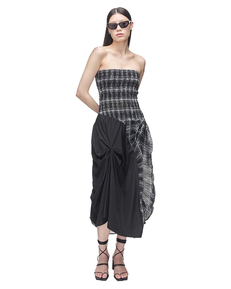 DOZI - Smocking Draped Dress _ Black
