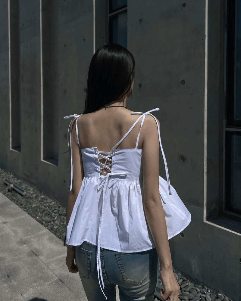 GUSTA（グスタ）の「Lace-up corset sleeveless blouse top (3 colors)（Tops）」