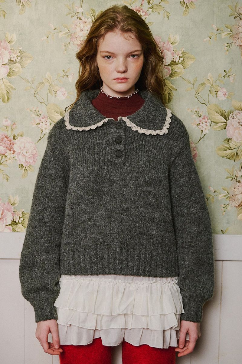Anna Wool Collar Knit [Gray]