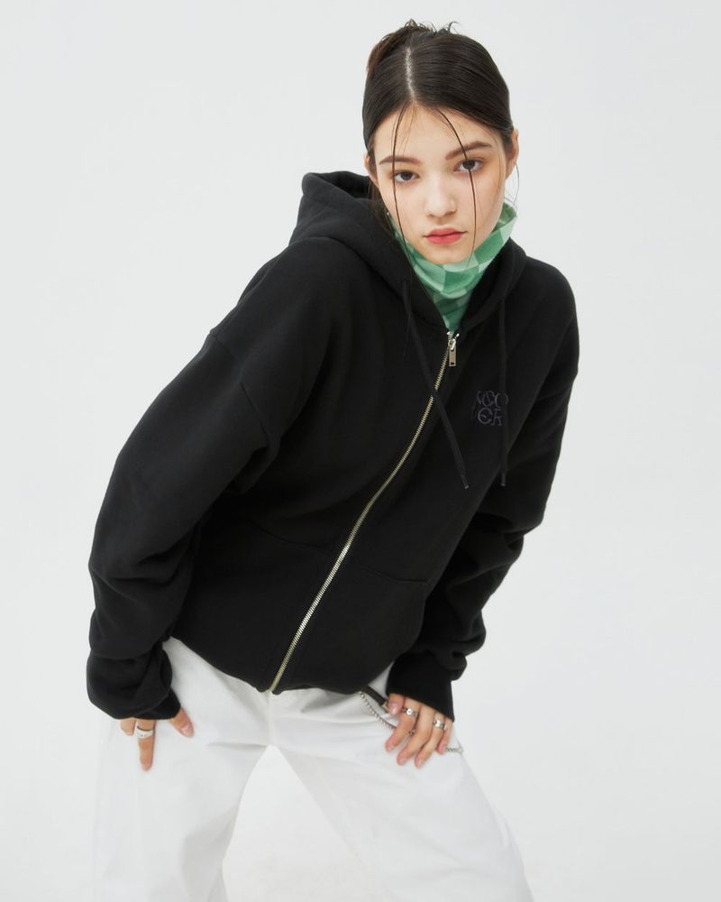 TYPO LOGO HOODIE ZIPUP-BLACK