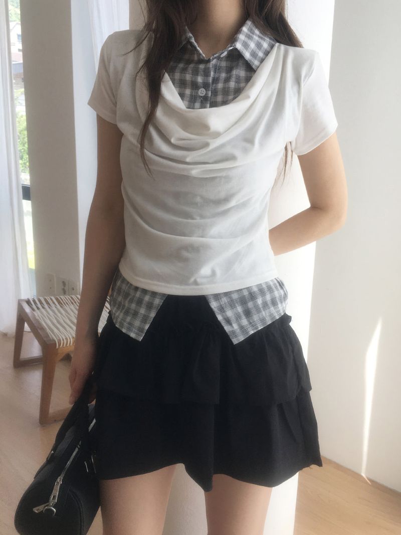 Check shirt drape layered T