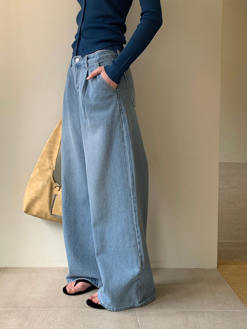 [ORIGINAL] Melted Pintuck Denim Wide Pants