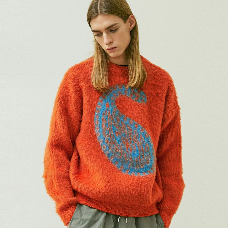 BULKY BRUSH PAISLEY SWEATER ORANGE