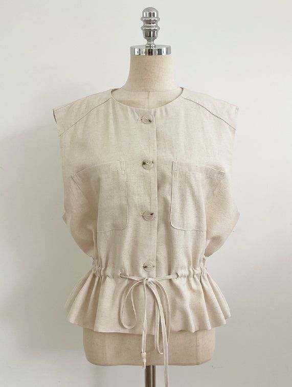 Bena Linen Sleeveless Banding Pants Set