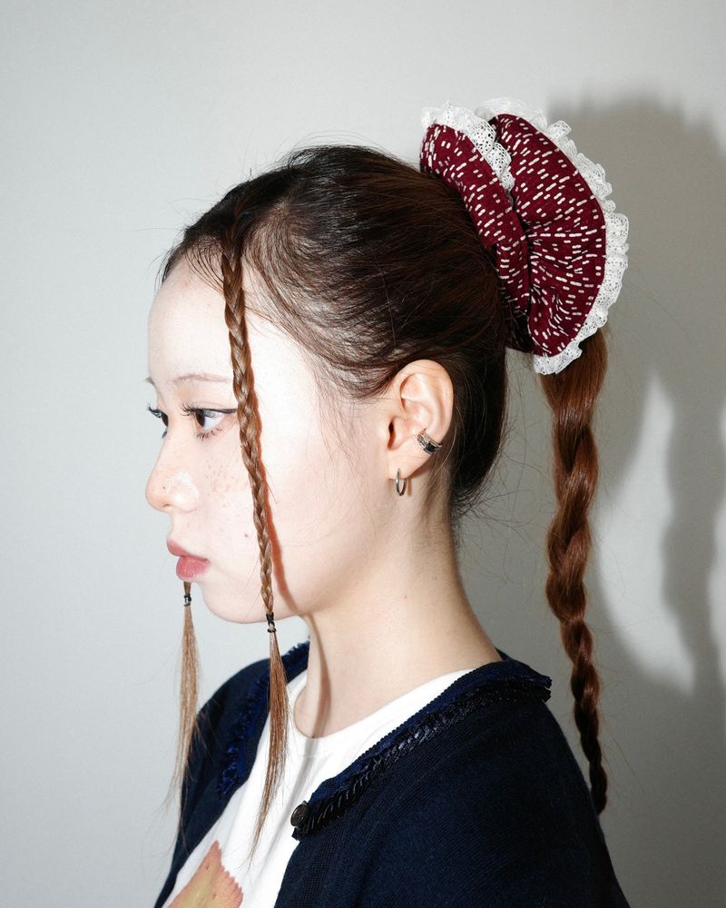 Burgundy ruffle scrunchie