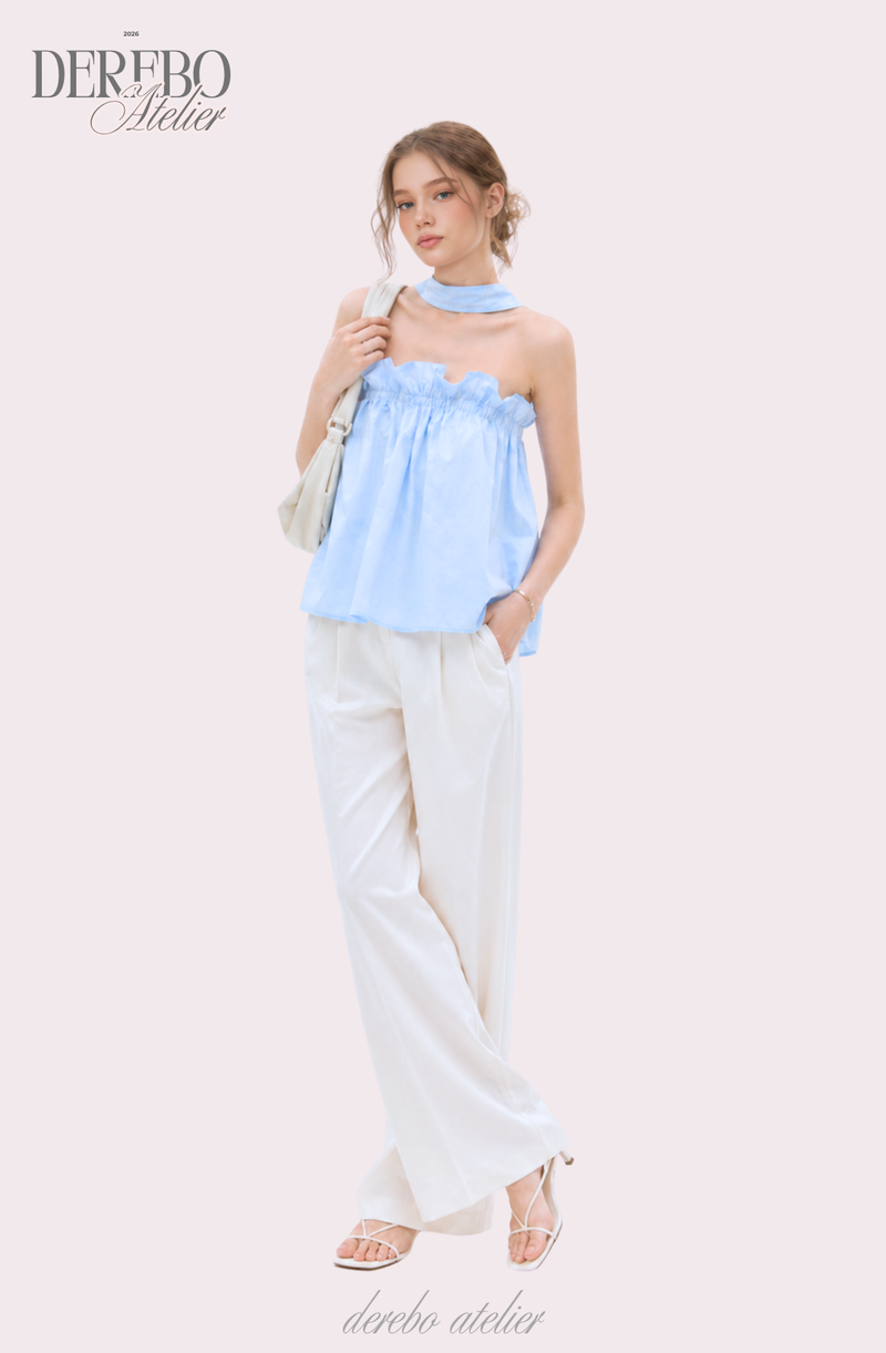 neck halter frill sleeveless top blouse