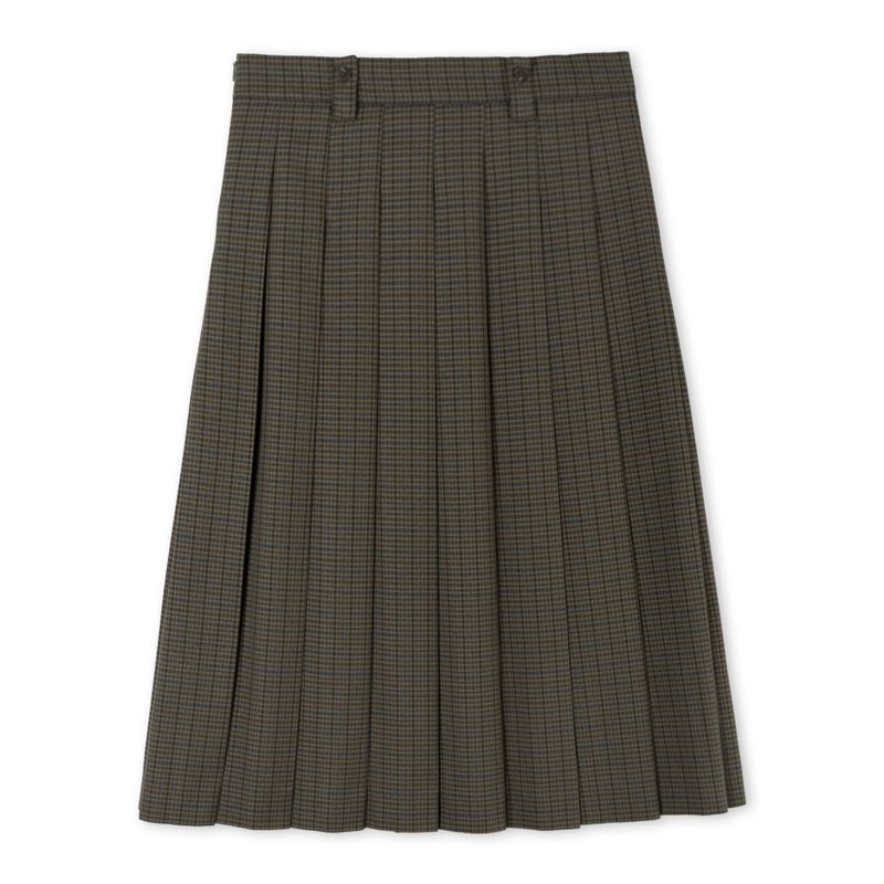 BROWN CHECK MIDI PLEAT SKIRT
