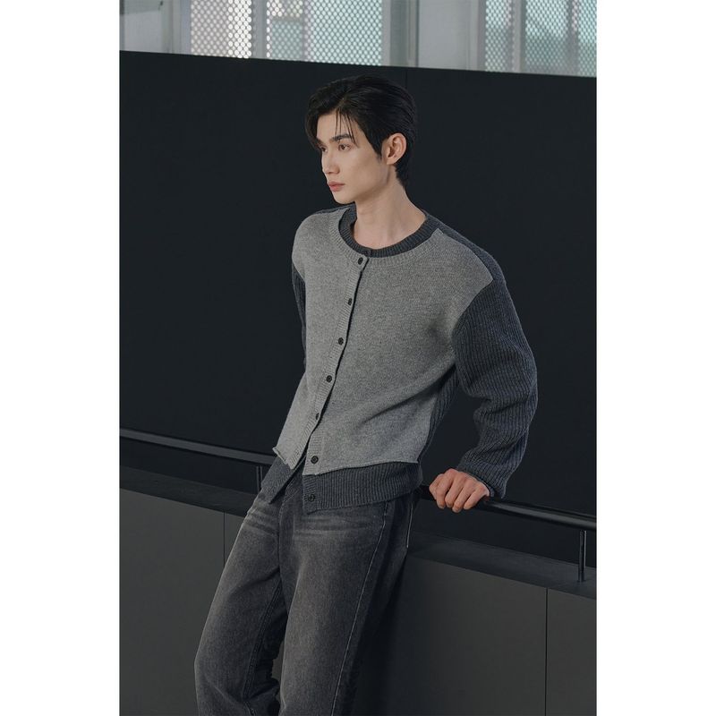 Layered wool knit cardigan(Charcoal)