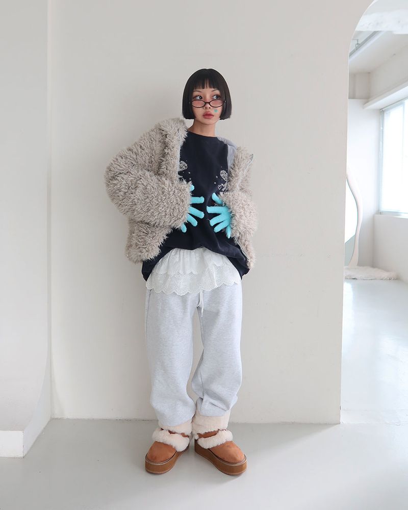 Patch Finger Slit Long Gloves