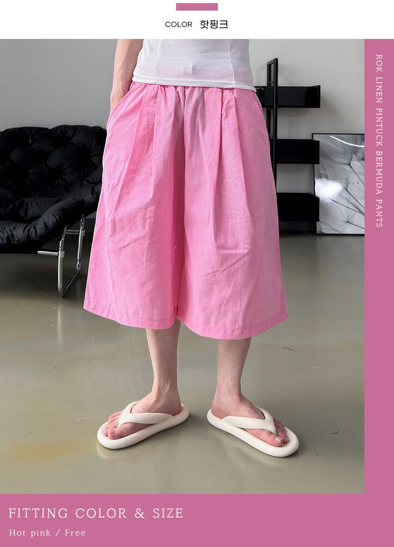 Rok Linen Pintuck Bermuda Pants
