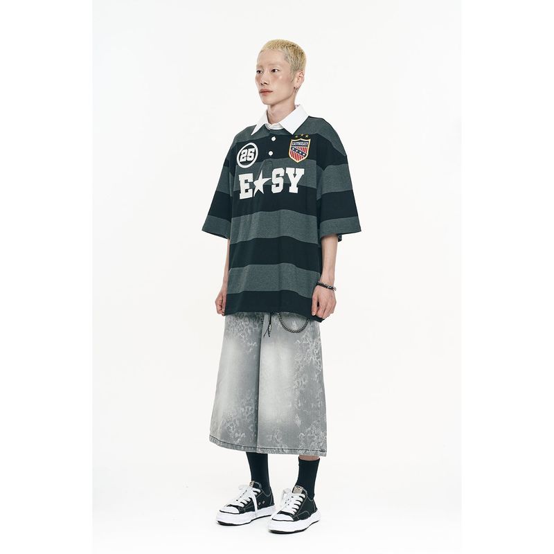 Leopard Bermuda Denim Pants - Grey