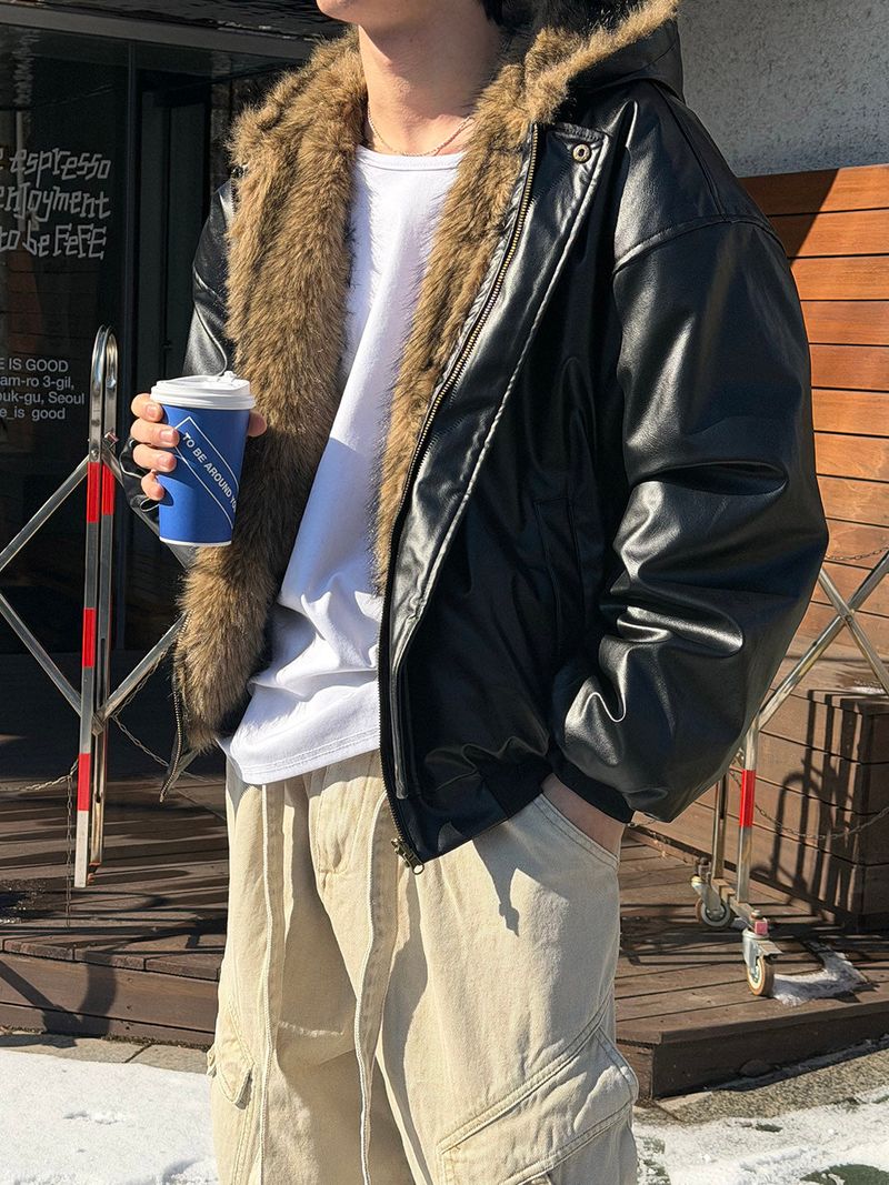 Reversible leather fur jacket