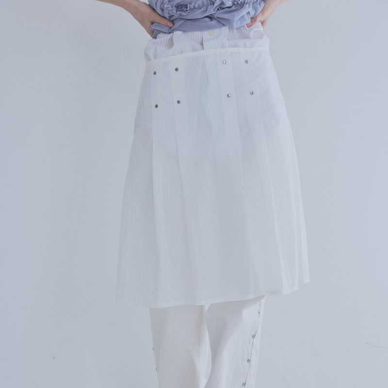 sheer layered rivet pleats skirt (white)