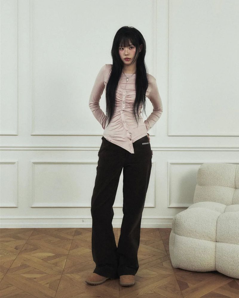 Jelly Button Asymmetric Ruched Top