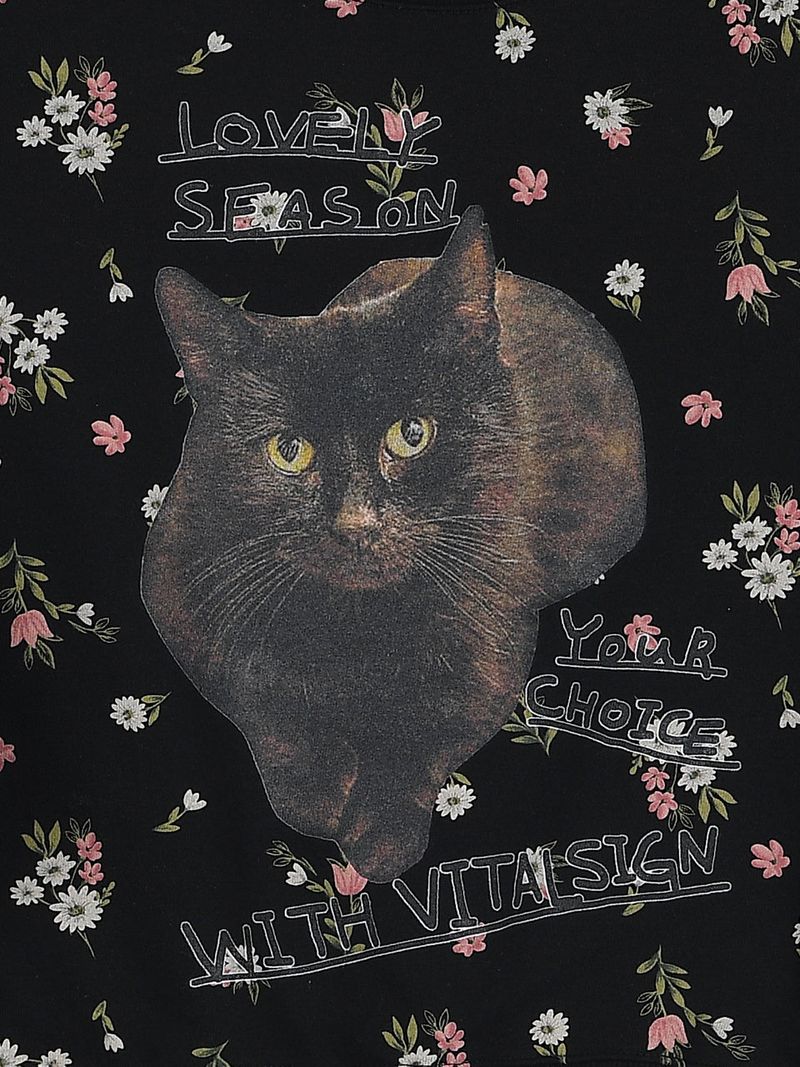 Flower Cat Lettering Sweatshirt (Black)