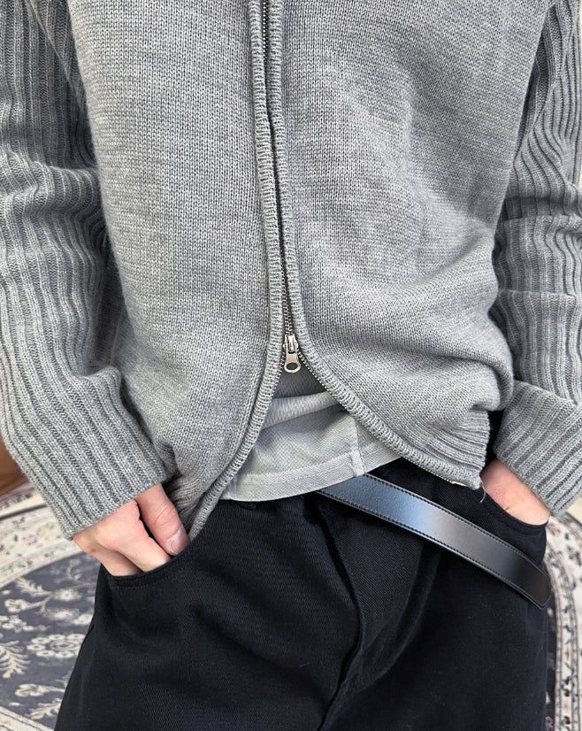 Ray-fun mix diagonal knit zip-up