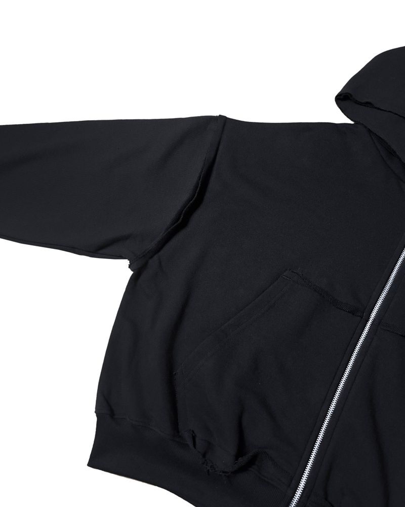 CUTTING CROP HOODIE ZIPUP_BLACK