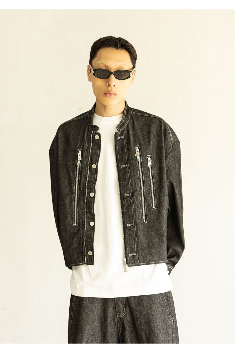 HIGH NECK BIKER DENIM MFHJK003-BK