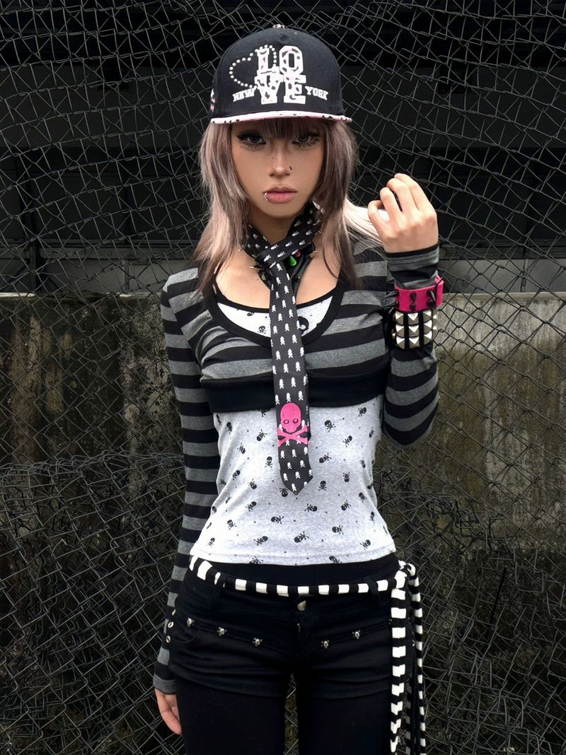 Skull Stripe Two-Piece Set
