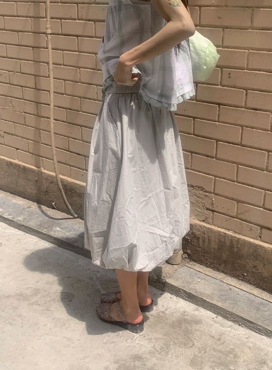 Honoka Pintuck Balloon Banding Midi Skirt