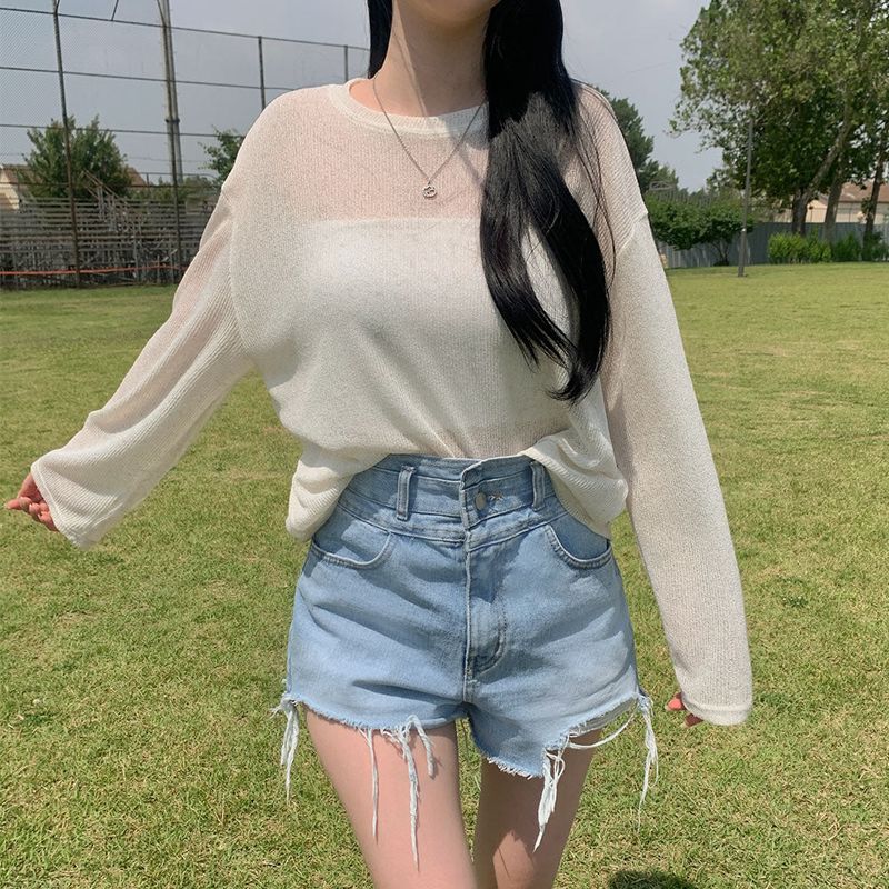 [Bellide made] See-through Bookle Linen Summer Knit T-shirt