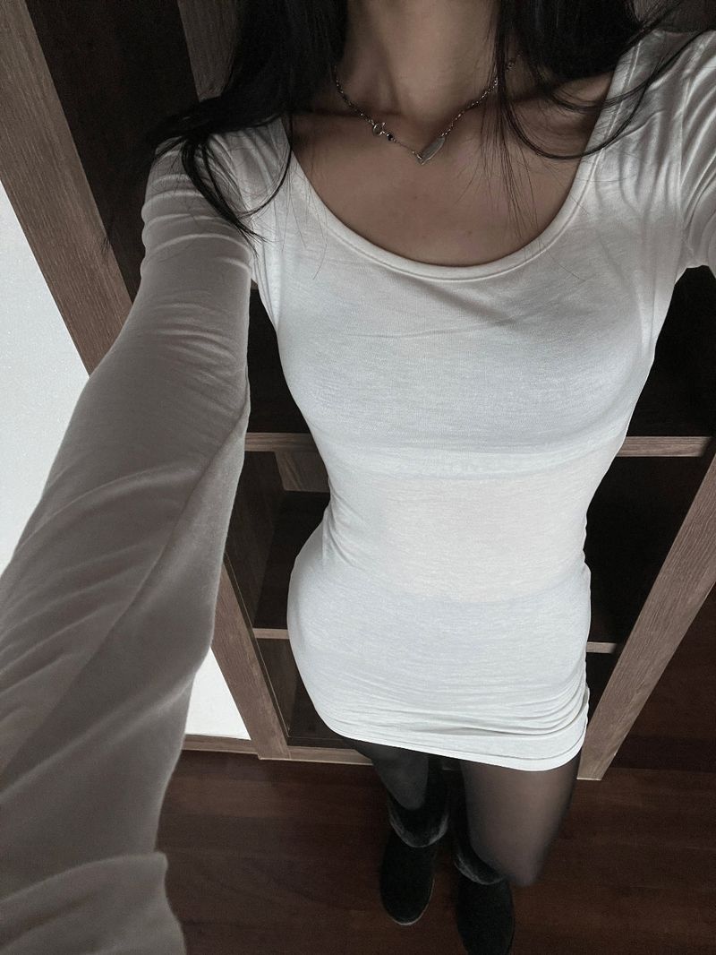 Mad See-through Inner U-Neck Long Sleeve Tee (2 colors)