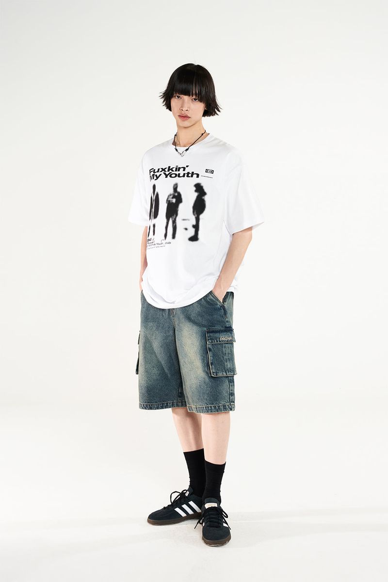 サンド ウォッシング カーゴ デニム ハーフパンツ / Sand Washing Cargo Denim Half Pants