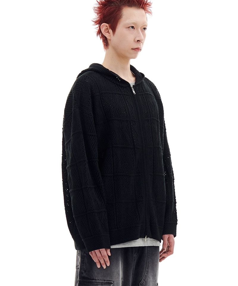 NET KNIT HOOD ZIP-UP (BLACK)