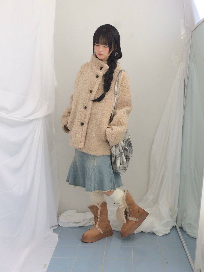 highneck puffy fur jacket