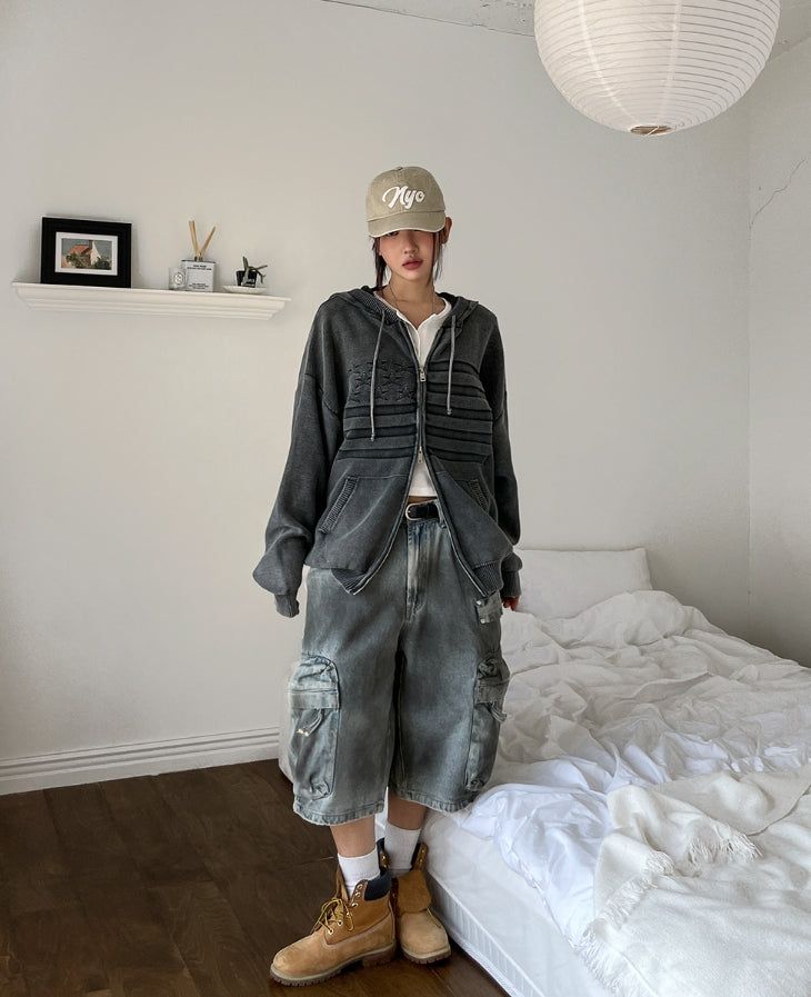 Burn dirty washing utility pocket bermuda pants