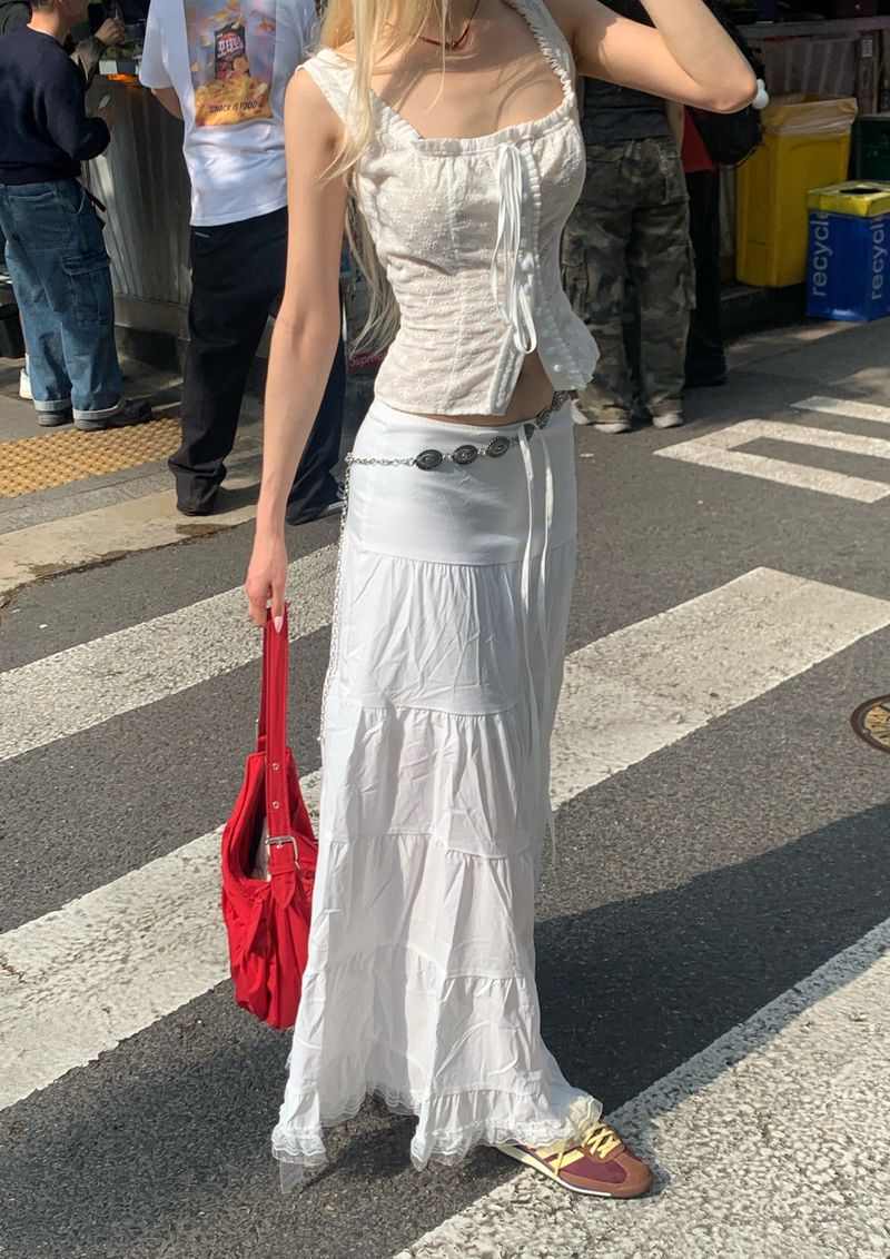 maxi white long skirt