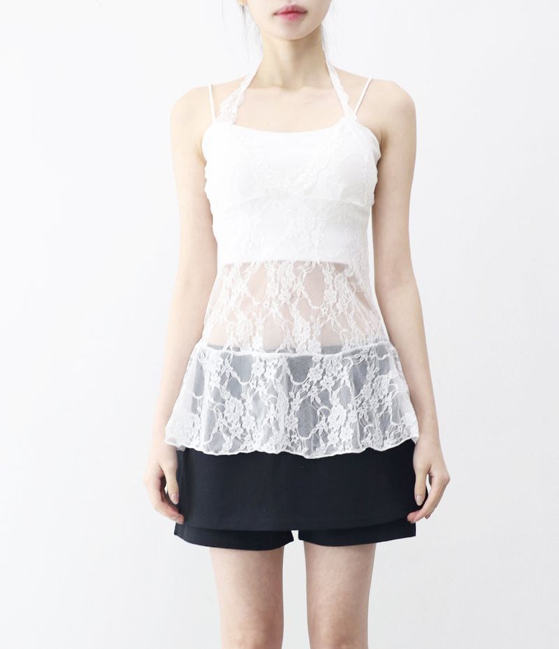 NONCODE（ノンコード）の「Lean Halter Lace Layered Frill Sleeveless（Tops）」