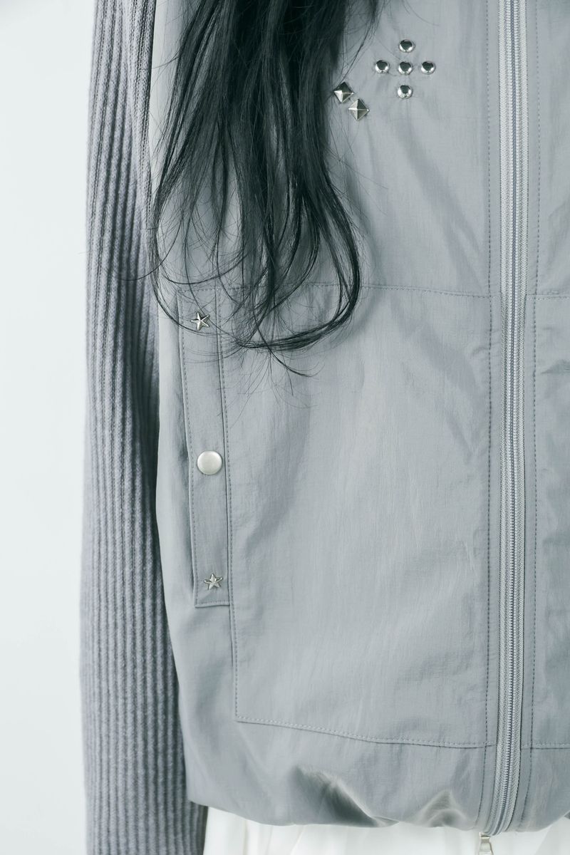 studs nylon knitzip hoodie(gray)