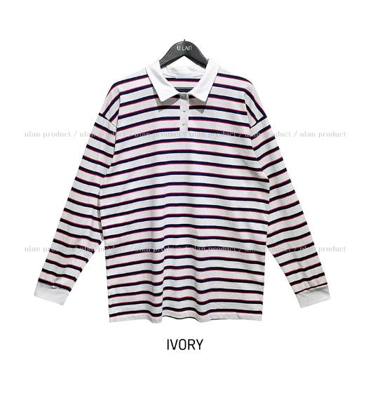Twoin Stripe Rugby Collar Sweatshirt