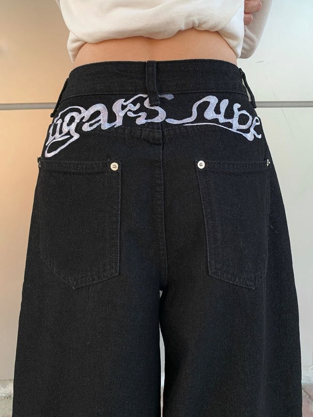 Oven Lettering Patch Denim Wide Pants