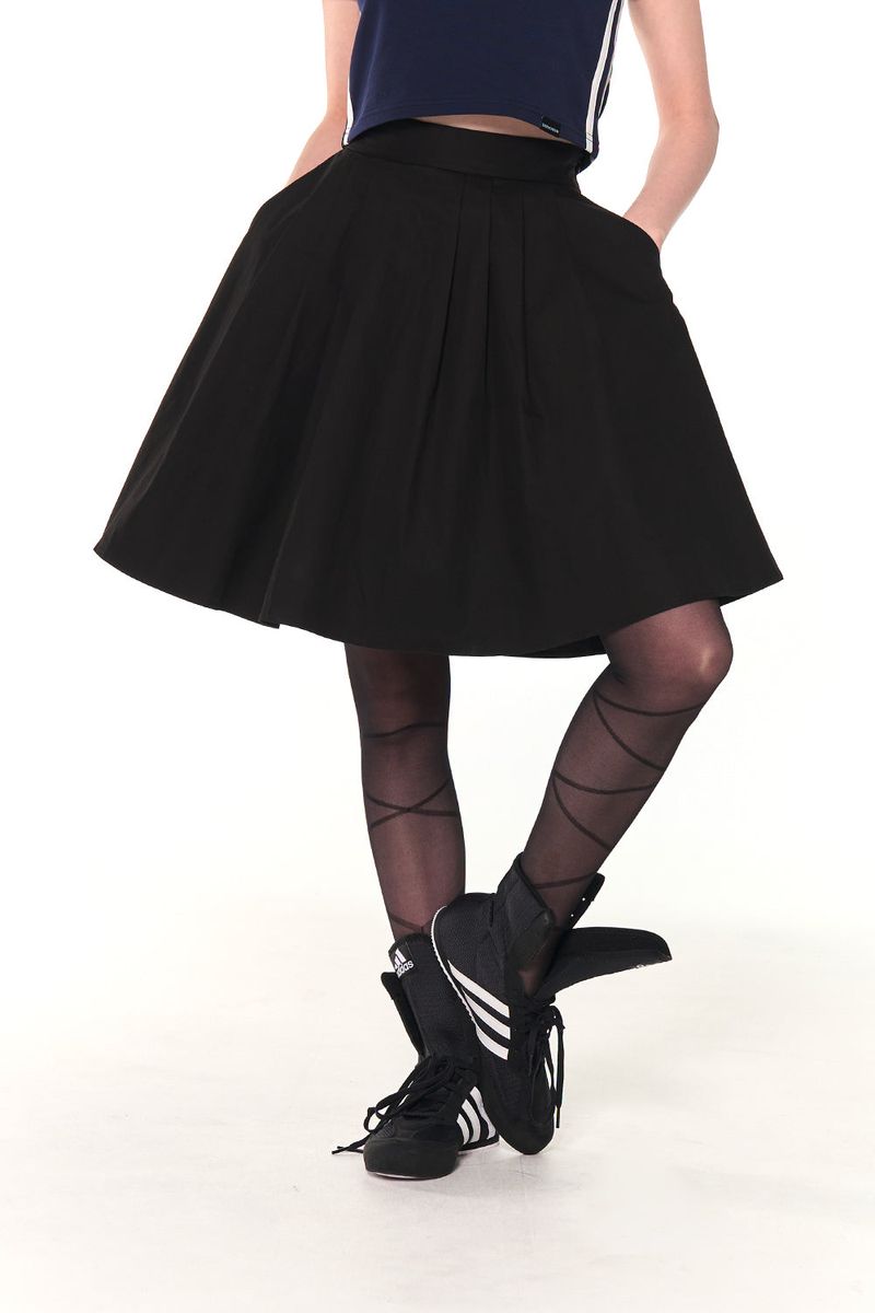 FLARE COTTON MINI SKIRT (BLACK)