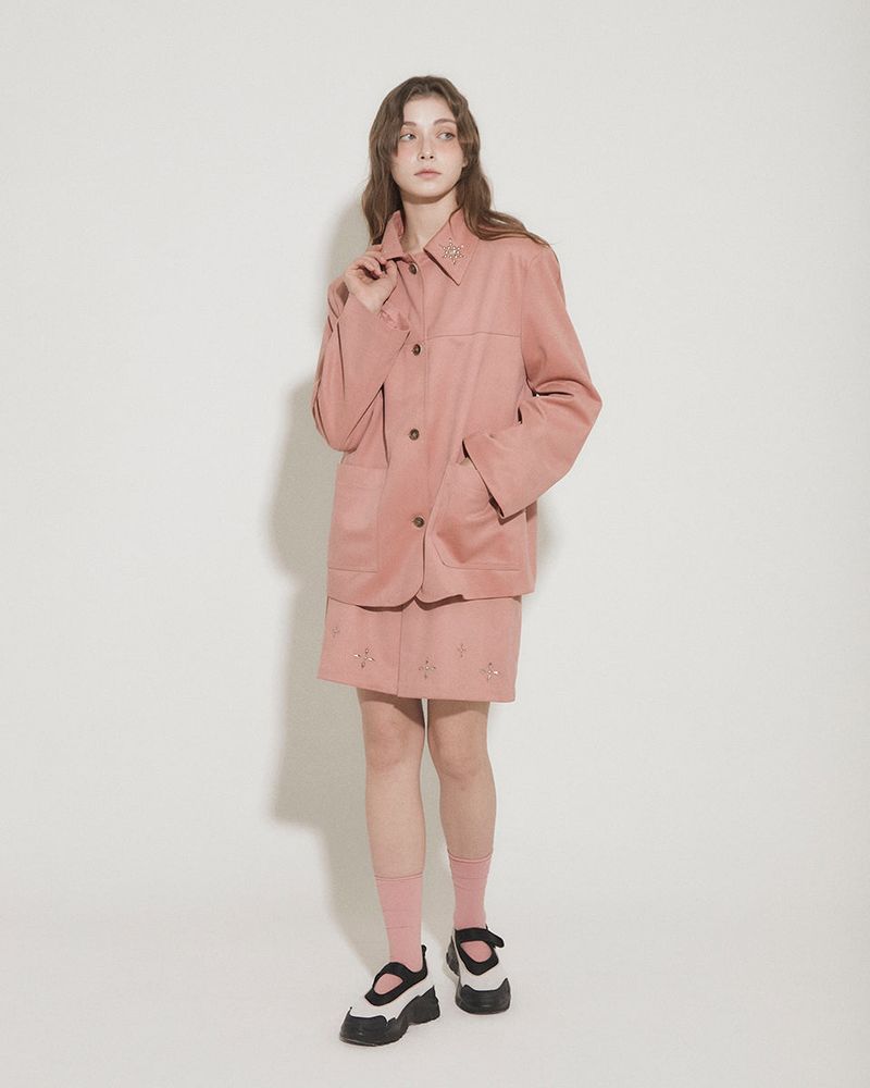 FAUX SUEDE STUDS JACKET [PINK]